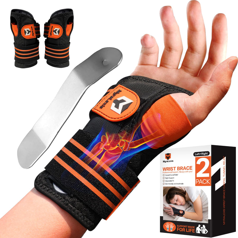 2 Pack Carpal Tunnel Wrist Brace [2025 Upgraded Adjustable Straps & Elastic Thumb Hole] Soft Breathable Night Support Wrist Brace for Pain Relief Tendonitis, Sprain, Arthritis - Left & Right (Size:S) Small（5-6"）
