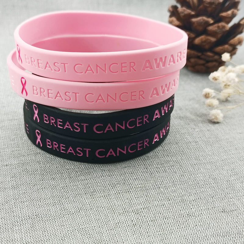 [Australia] - 5 Pack Sport Medical Alert ID Silicone Bracelet Rubber Medical Awareness Wristbands 7.5" Breast Cancer 