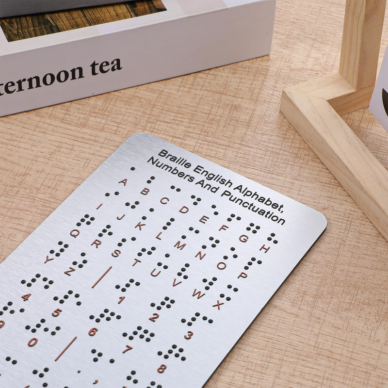 Braille Alphabet Board, Aluminum Letter Fingerboard Portable Carved Dots Numbers Board Braille Gifts Alphabet Chart Visually Impaired Products for Blind People Beginners Teaching Aid (Sliver)