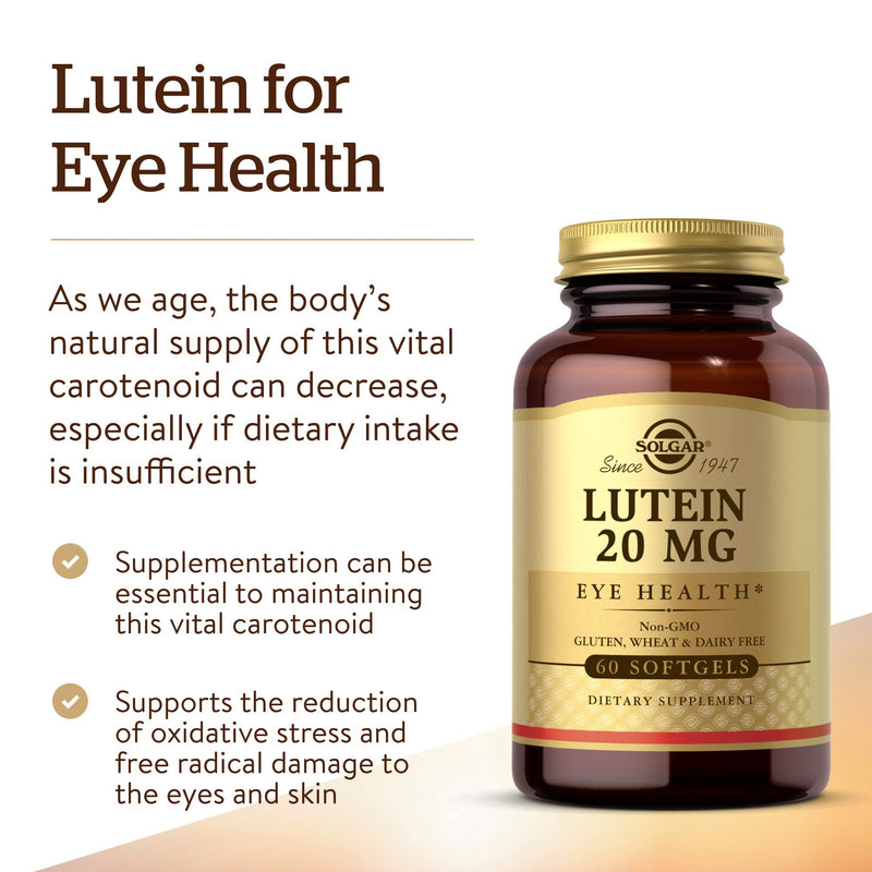 [Australia] - Solgar Lutein 20 mg, 60 Softgels - Supports Eye Health - Helps Filter Out Blue-Light - Contains FloraGLO Lutein - Non-GMO, Gluten Free, Dairy Free - 60 Servings 