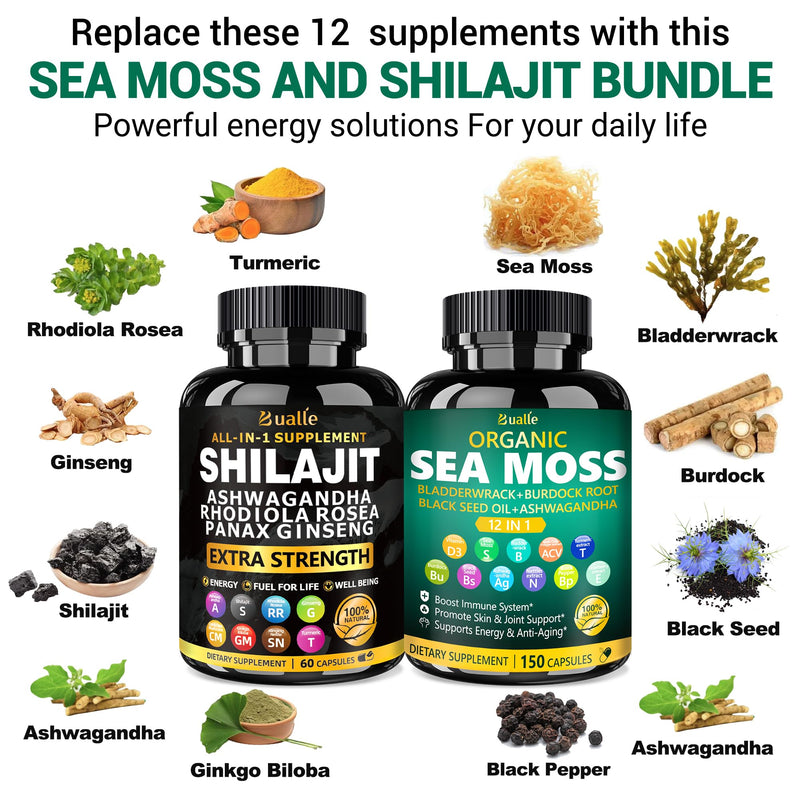 [Australia] - Organic Sea Moss for Women & Shilajit for Men,Ashwagandha Supplement with Black Seed Oil, Maca & Ginger, Supports Daily Wellness, Skin & Energy‚Äì120 Vegan Capsules ‚Äì Organic Herbal Complex 120 Count (Pack of 1) Sea Moss Shilajit 