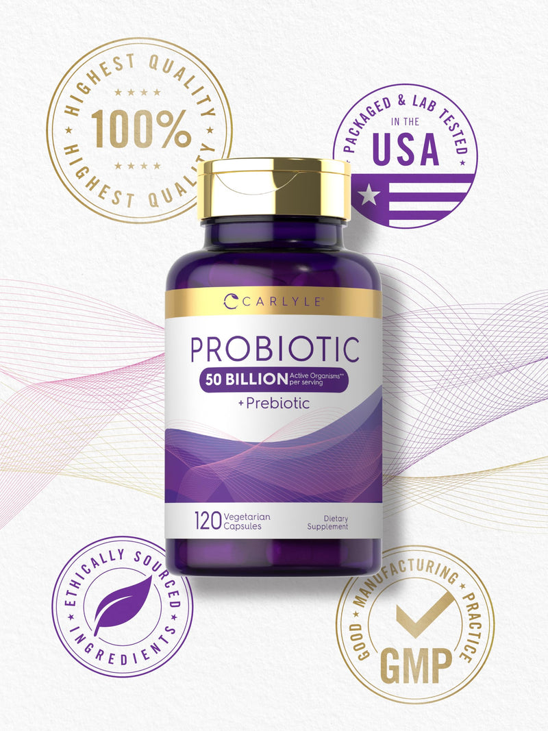 [Australia] - Carlyle Probiotics with Prebiotics | 120 Capsules | 50 Billion Active Organisms | Non-GMO & Gluten Free Supplement 