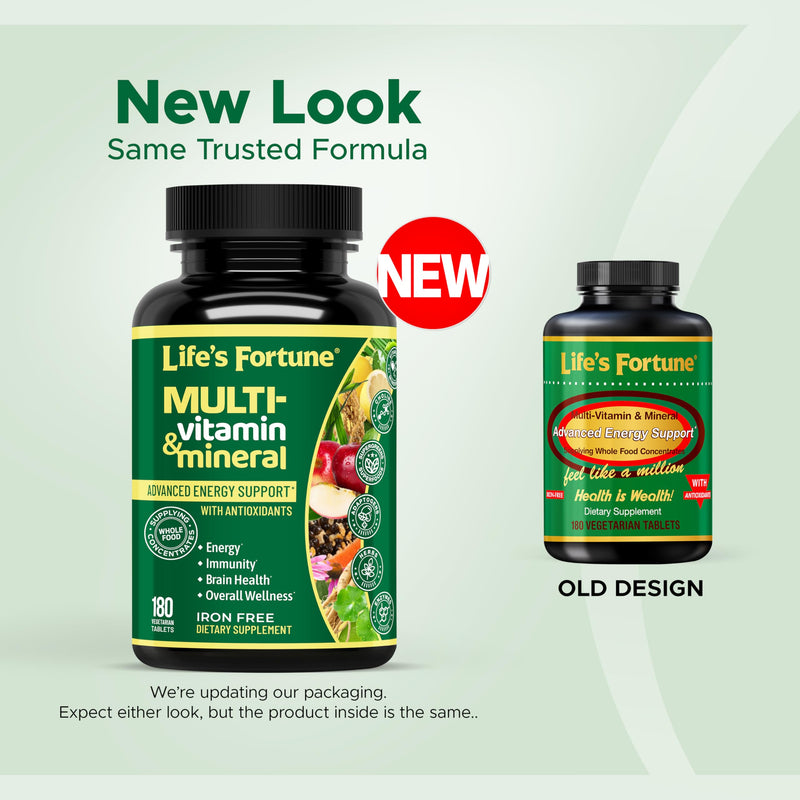 Life's Fortune Whole Food Multivitamin & Mineral Supplement for Men & Women – Energy Support Vitamins for Immune, Brain & Metabolism Support – Iron Free, 180 Vegetarian Tablets 180 Count (Pack of 1)