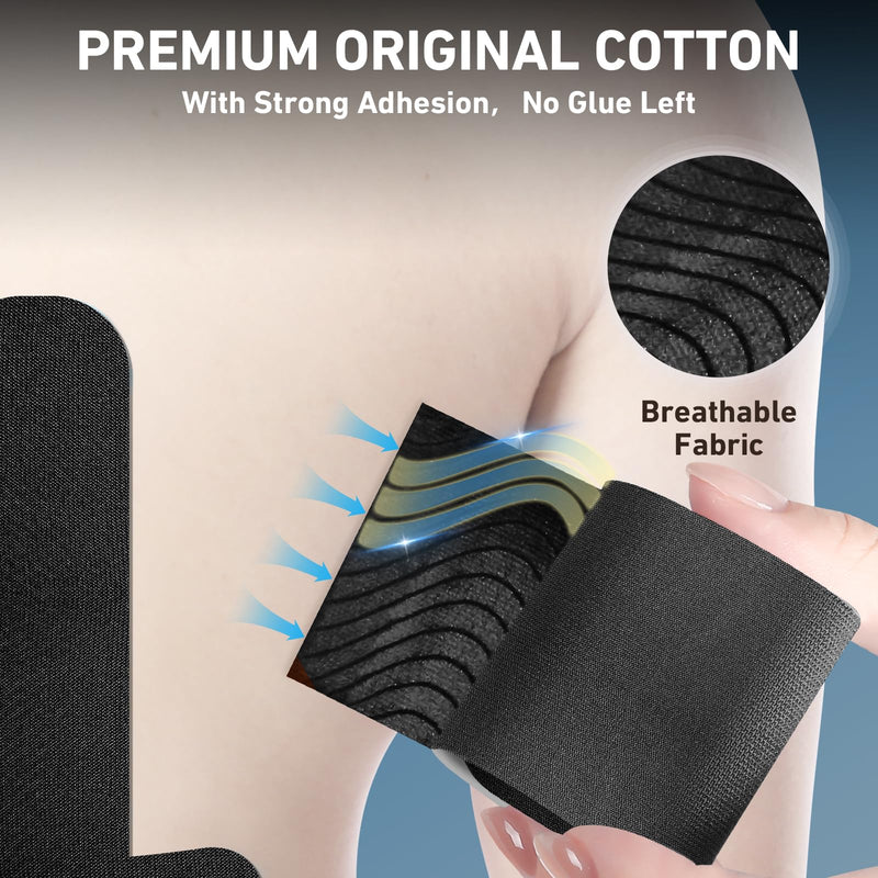 PreCut Kinesiology Tape for Lower Back, 12PCS Kinesiology Tape Precut for Lower Back, KTQUICK Original Cotton Waterproof&Breathable Latex-Free, Enhance Elastic Athletic Tape for Support Muscle(Black) Black