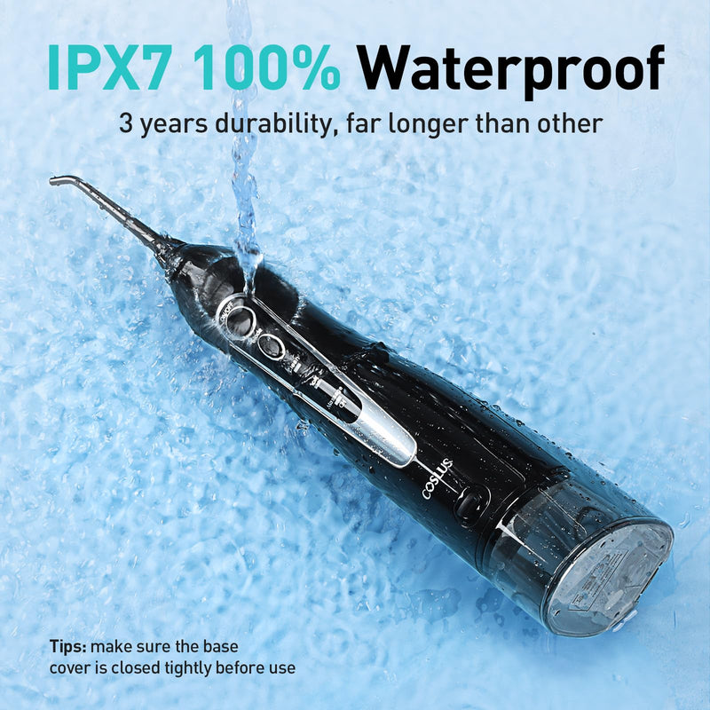 [Australia] - COSLUS Water Dental Flosser Teeth Pick: Portable Cordless Oral Irrigator 300ML Rechargeable Travel Irrigation Cleaner IPX7 Waterproof Electric Waterflosser Flossing Machine for Teeth Cleaning F5020E Dark Black 
