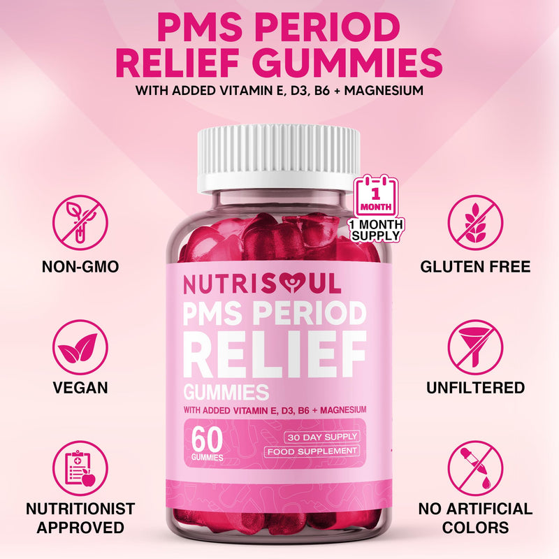 PMS Relief Gummies | Health Supplement for Women | 2000mg Magnesium with Vitamins B6, E, D3 & Dong Quai | Hormone Balance for Women | 60 Non-GMO, Vegan, Gluten Free with Chasteberry Extract