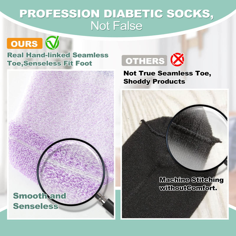 [Australia] - Diabetic Socks for Women&Men-6 Pairs Bamboo Viscose Non Binding Diabetic Ankle Low Cut Sock Size 6-9 9-11 Medium Purple/Green/Orange Red/Pale Purple/Black/White 