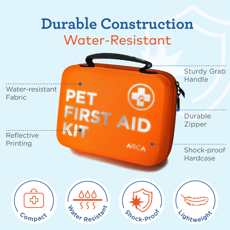 [Australia] - Cat & Dog First Aid Kit for Car - Pet Emergency Kit for Home Office Travel – Dog Camping Essentials with Digital Thermometer, Muzzle & Mini First Aid Pouch Neon Orange 