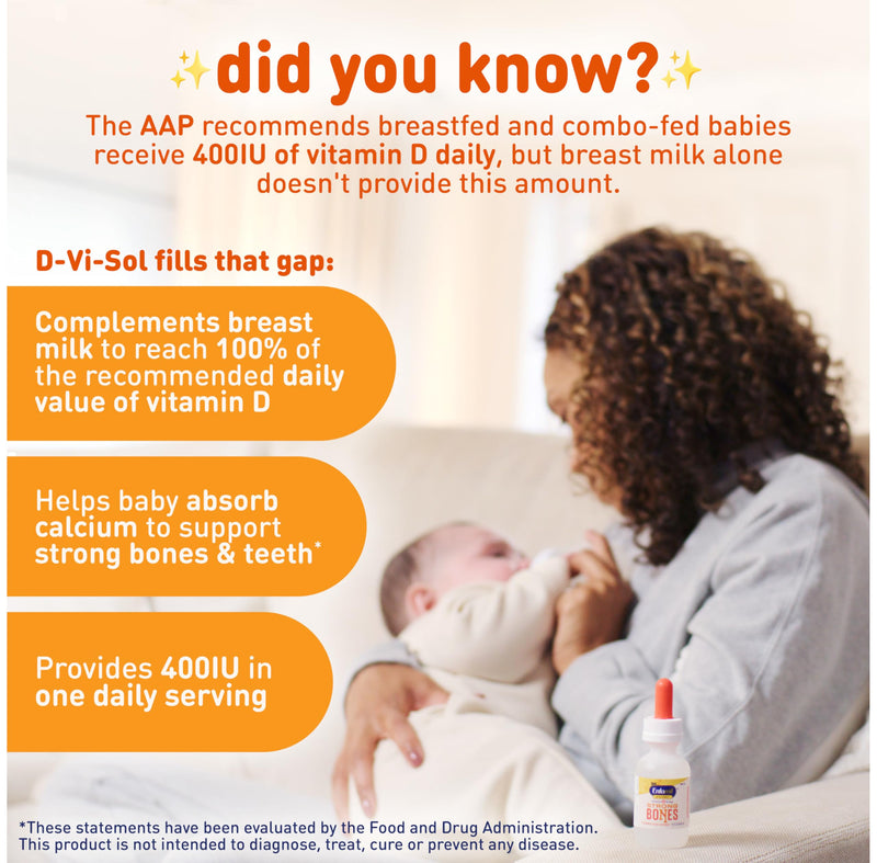 Enfamil Baby Vitamin D-Vi-Sol Liquid Supplement Drops for Infants, Supporting Strong Teeth & Bones in Newborn Babies, Easy-to-Use, Gluten-Free, 50 Day Supply, Dropper Bottle 1.69 Fl Oz (Pack of 1)