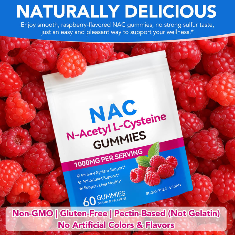 N-Acetyl L-Cysteine Gummies,1000mg NAC Supplement, 60 Vegan Gummies, Sugar-Free