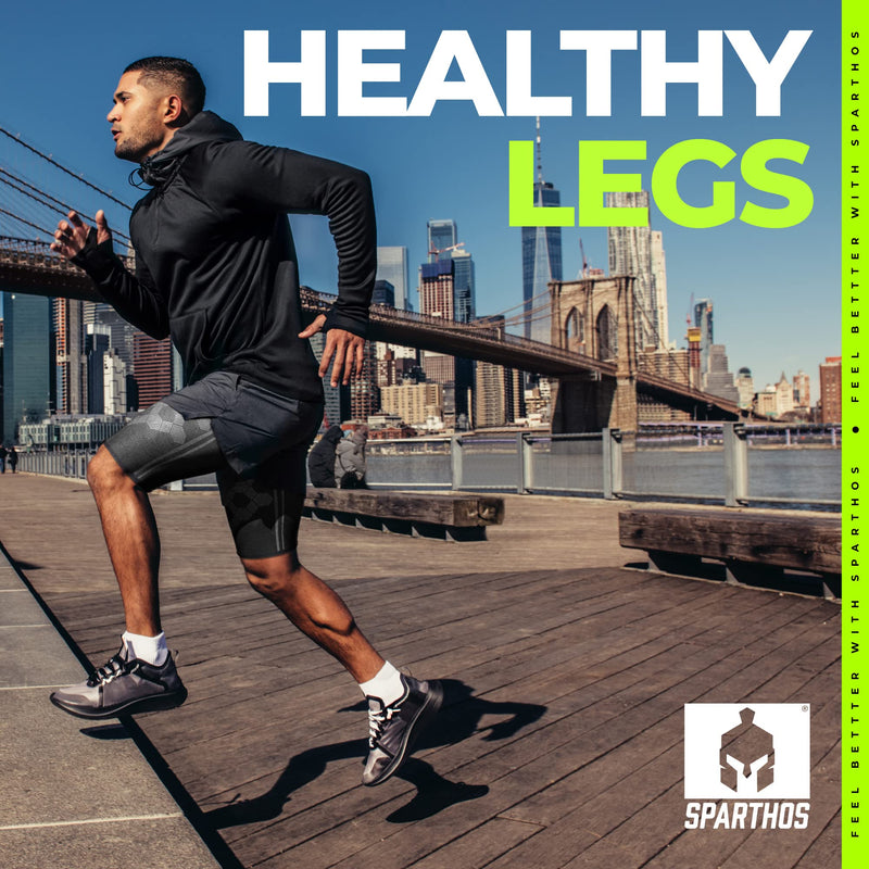 [Australia] - Sparthos Thigh Compression Sleeves (Pair) ‚Äì Quad and Hamstring Support ‚Äì Upper Leg Sleeves for Men and Women ‚Äì Made from Innovative Breathable Elastic Blend ‚Äì Anti Slip Midnight Black Large 