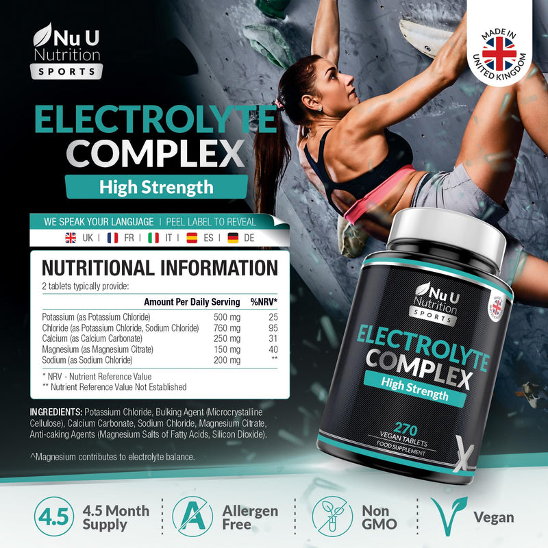 Nu U Nutrition - Electrolytes Complex - 270 Vegan Unflavoured Tablets with Sodium, Potassium, Magnesium & Calcium Phosphate - Suitable for Carnivore & Paleo Diet - Made in the UK