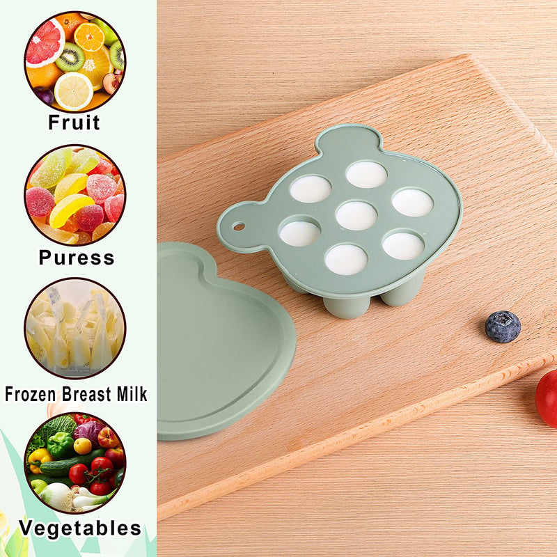 [Australia] - Baby Fruit Feeder Pacifier - 3 Pack | 1 Baby Food Feeder & 1 Baby Teether & 1 Baby Popsicle Molds | Breastmilk Popsicle molds | Baby Teething Toys | Silicone Baby Feeding Set | Baby Feeder (Pea Green) 01. Pea Green - Set 1 