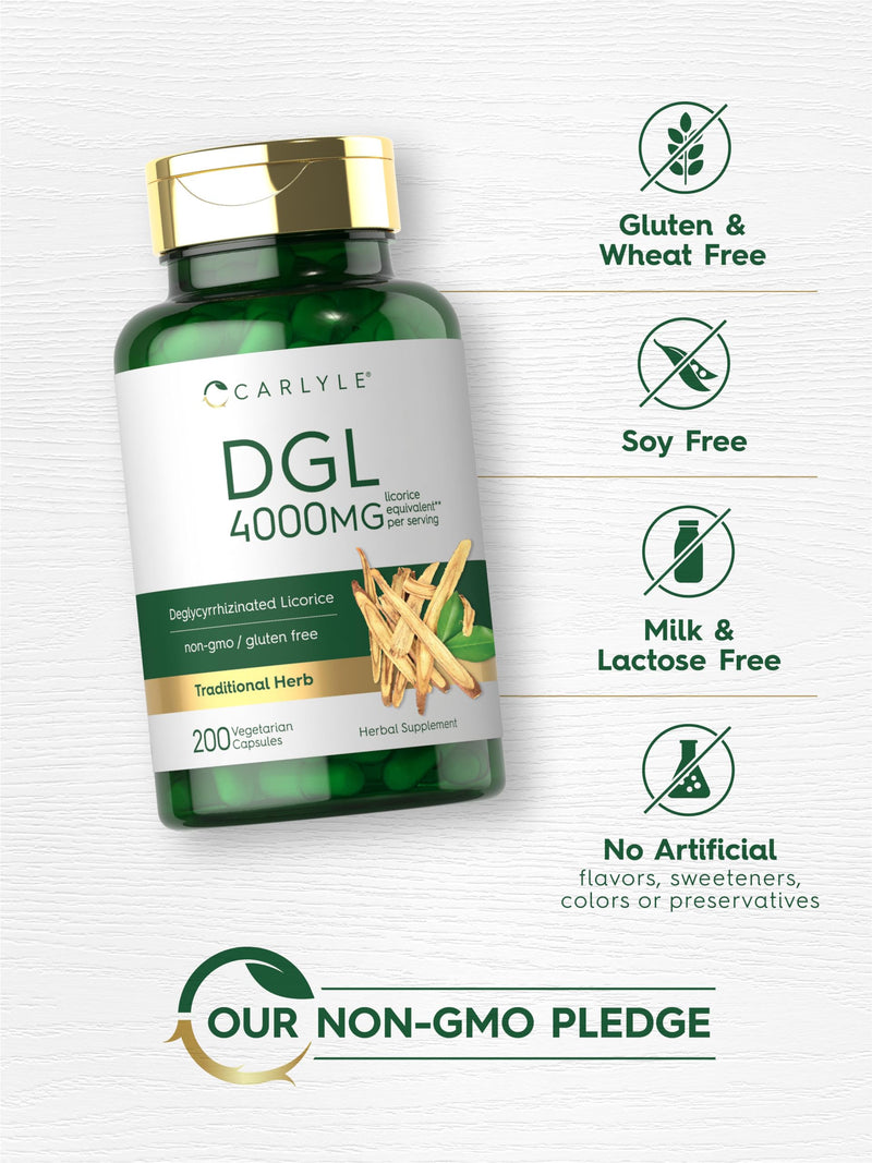 [Australia] - Carlyle DGL Deglycyrrhizinated Licorice Capsules | 200 Count | 4000mg | Vegetarian, Non-GMO & Gluten Free Supplement 