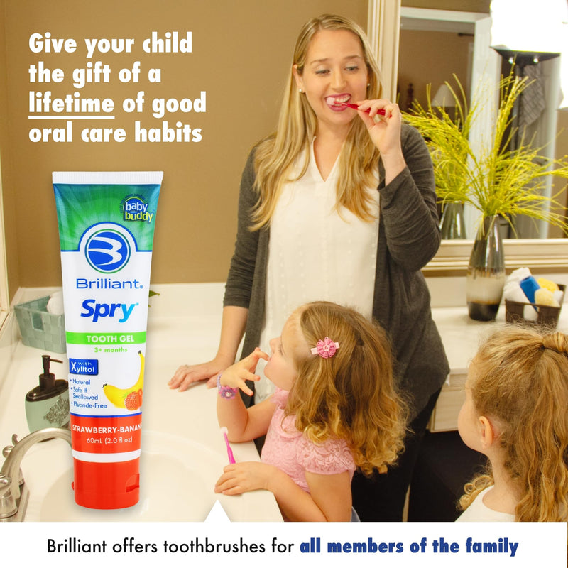 [Australia] - Brilliant Oral Care Kids Fluoride Free Toothpaste, Spry Gel with Xylitol, Strawberry Banana Flavor for Ages 3+ Months, 2 fl oz, 2 Pack 1 Fl Oz (Pack of 2) 