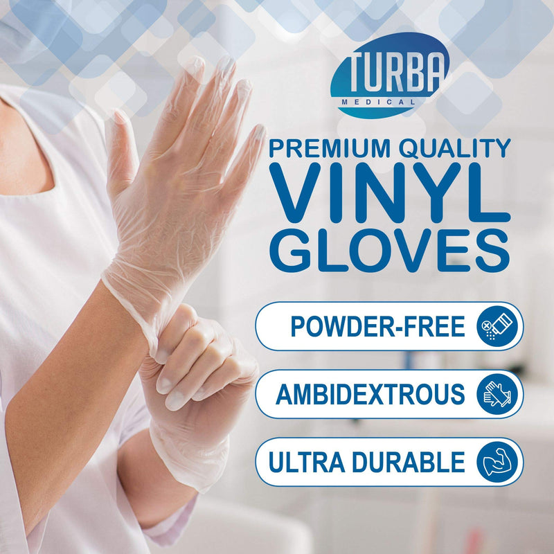 [Australia] - Disposable Vinyl Gloves, 100 Size Large Non Sterile, Powder Free, Latex Free - Examination Gloves, Cleaning Supplies, Kitchen and Food Safe - Ambidextrous - by Turba 