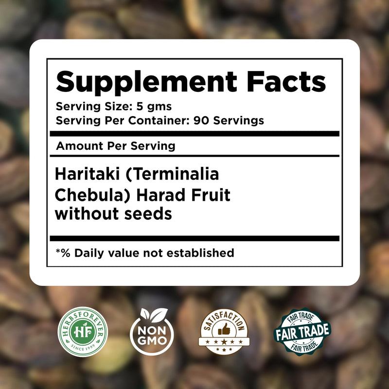 [Australia] - Haritaki Powder | Terminalia Chebula | Non-GMO, Gluten-Free, Vegan | Premium Quality, Raw, Seedless, Freshly Ground, Natural Herbal Powder 454GMS 