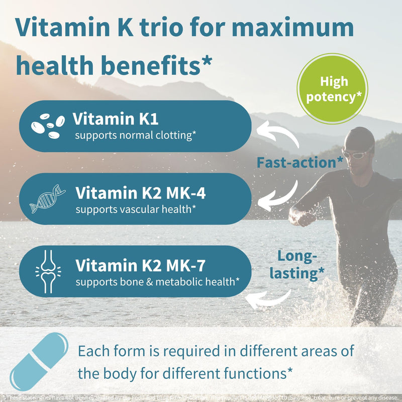 [Australia] - Igennus High Strength Triple Vitamin K Complex 2700 mcg, K1 & K2 (MK-4 & MK-7), Clean Label, Advanced Bioactive Forms, Bone & Cardiovascular Support, Vegan, 90 Fast Action Capsules 