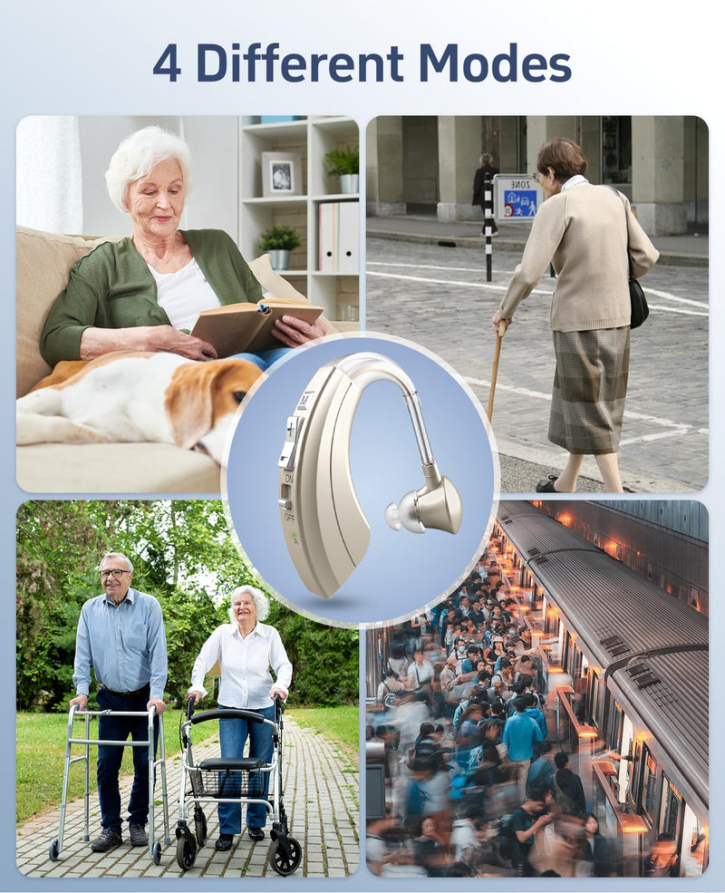 Rechargeable Sound Devices for Seniors, Noise Cancelling and Volume Adjustable, BTE Comfort Design Gold 1