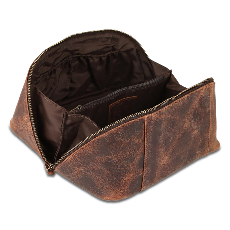 KomalC Luxury Leather Men’s Toiletry Travel Bag – Handmade Shaving Kit with Waterproof Interior, Spacious Storage & Carry Handle – leather travel Kit Bag for Men & Women (Dark Brown) Dark Brown