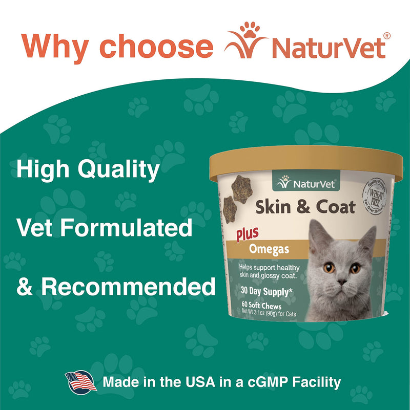 NaturVet – Skin & Coat Plus Omegas for Cats – 60 Soft Chews | Supports Healthy Skin & Glossy Coat | & VitaPet Senior Daily Vitamins for Cats, Formulated to Provide Essential Minerals, 90 g, 60 Count - PawsPlanet Australia