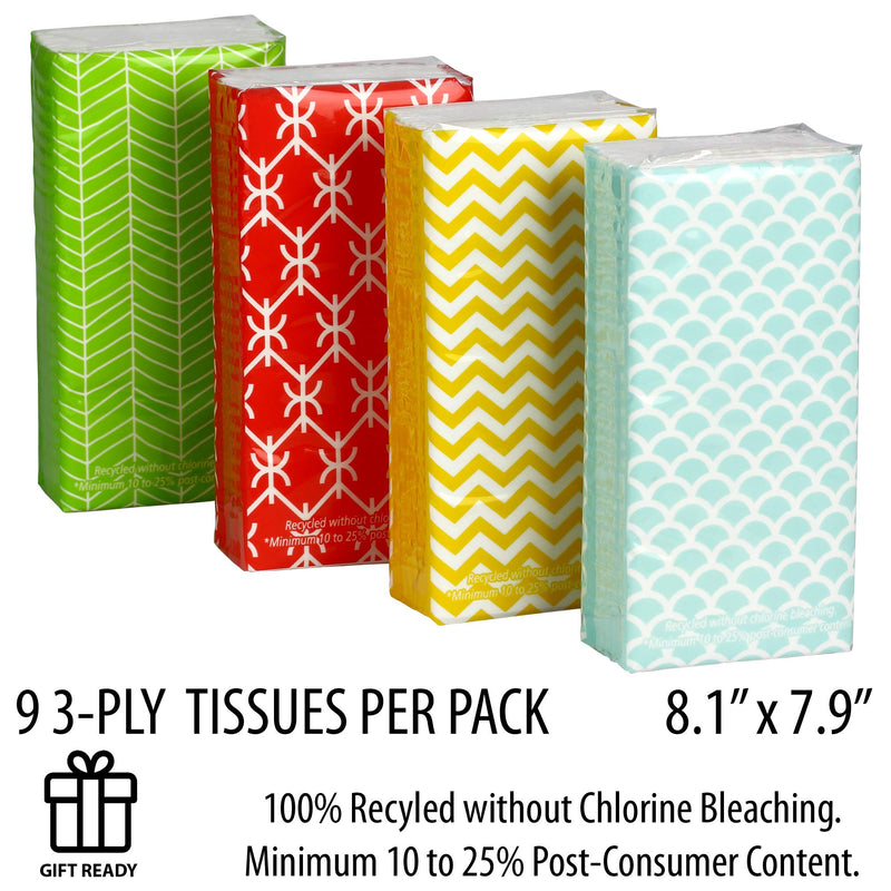 [Australia] - Funwares White Facial Travel Tissue Packs, Chlorine-Free, 24 Packs, 216 Tissues, 3-Ply Sheets, 9 Sheets Per Pack, Car, Travel, School, Work 