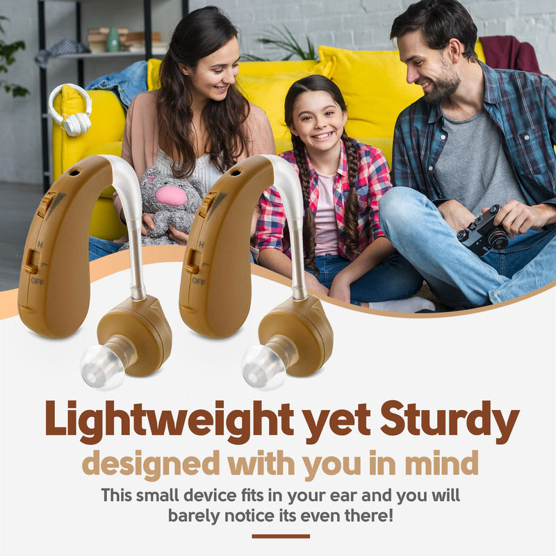 Digital Hearing Amplifier - BTE Behind The Ear Sound Amplifier Pair and Personal Sound Enhancer Set with Noise Reducing Feature That is Smaller & Discreet - Ready to Wear in Any Left or Right Ear