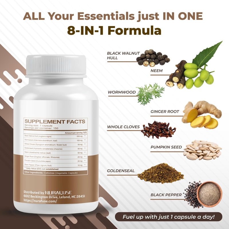 [Australia] - Black Walnut Wormwood Whole Cloves Goldenseal - Rich in Antioxidants, Digestive Health- Made and Tested in The USA 150 count (pack of 1) 