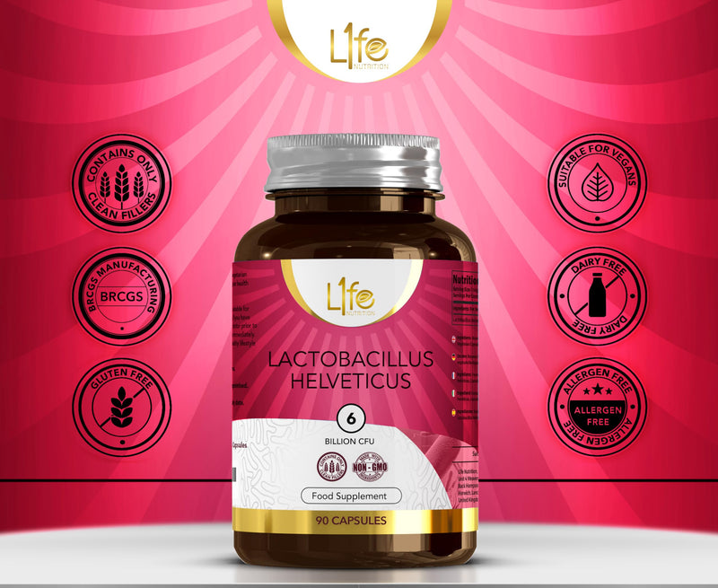 LN Lactobacillus Helveticus | High Strength 90 Probiotics Supplements - 6 Billion CFU per Capsule | L-Helveticus Capsules | Non-GMO, Gluten & Allergen Free | Made in the UK
