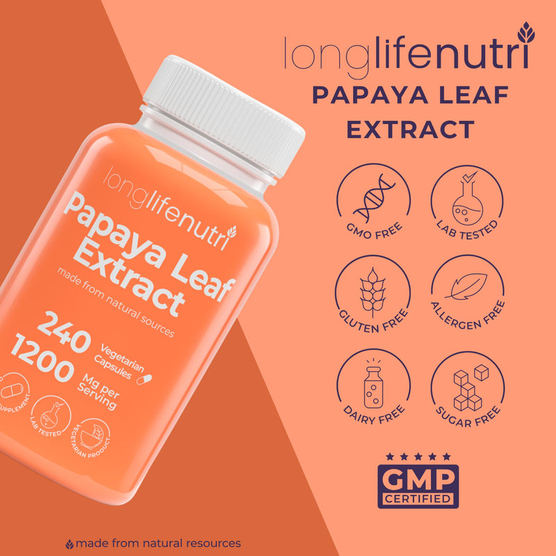 [Australia] - Papaya Leaf Extract Supplement 1,200mg per Serving - 240 Vegetarian Capsules, 4-Month Supply, from Carica Papaya for Daily Wellness, GMP Certified, Made in USA 240 Count (Pack of 1) 