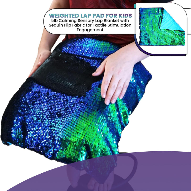 [Australia] - SENSORY4U Weighted Lap Pad for Kids - 5lb Sensory Blanket with Sequin Flip Fabric for Tactile Play - Ideal for Calming & Everyday Use 