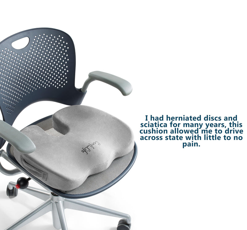 [Australia] - ComfiLife Premium Comfort Seat Cushion - Non-Slip Orthopedic 100% Memory Foam Coccyx Cushion for Tailbone Pain - Cushion for Office Chair Car Seat - Back Pain & Sciatica Relief (Gray) Gray 
