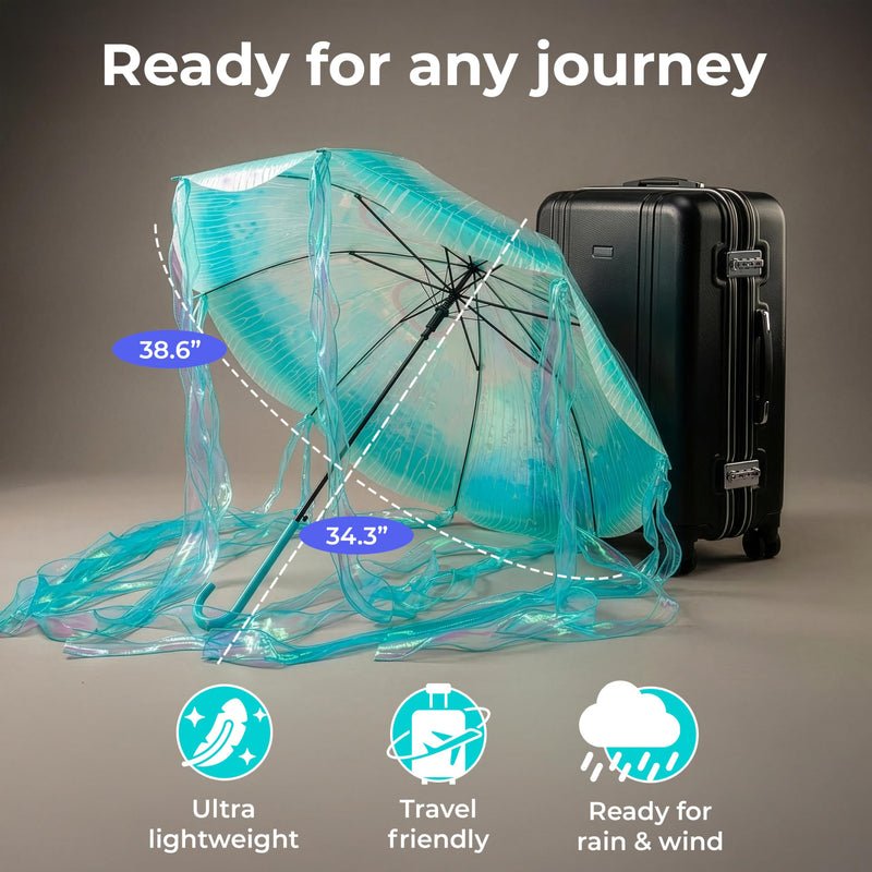 MOAY Jellyfish Umbrella - Cute Clear Transparent Automatic Open Umbrella For Rain - Hanging Jellyfish Style Clear With J Hook Handle Birthday Gifts For Women & Gifts For Girls