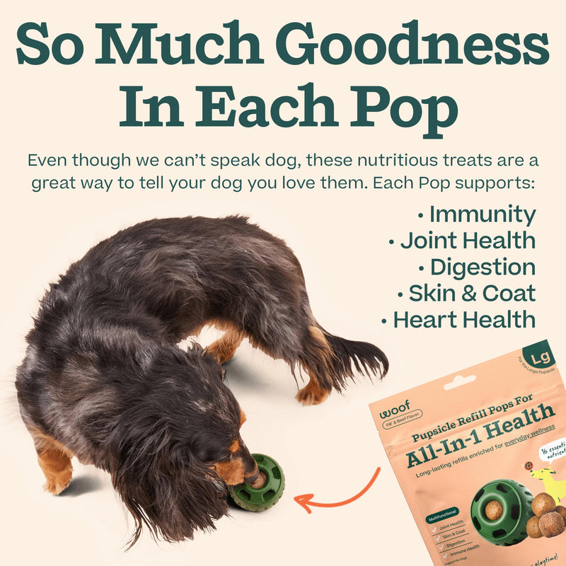 WOOF Pupsicle Refill Pops for All-in-1 Health - Long-Lasting Multivitamin Refills for The Pupsicle Toy - with Vitamins A, B, D, Iron, Magnesium, and Fiber - Large Pops - 7 Count - PawsPlanet Australia