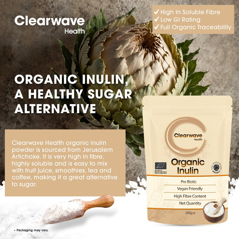 Organic Inulin Powder | 250g | Prebiotic Fiber Powder Supplement | Soluble Fibre Powder for Gut Health & Digestion | by Clearwave Health