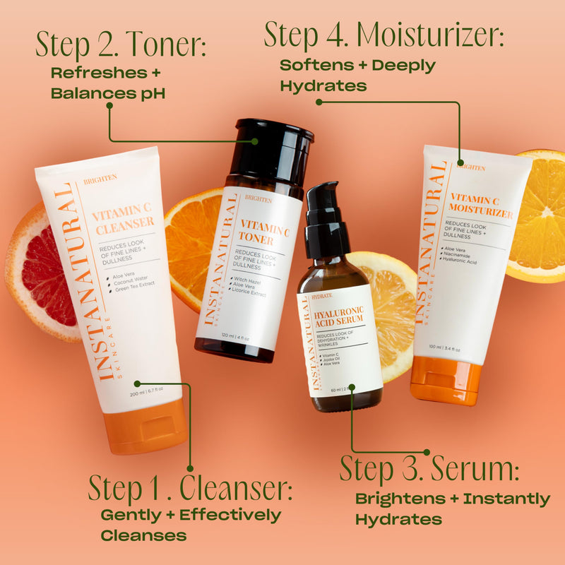 InstaNatural Hyaluronic Acid Serum for Face, Brightens, Hydrates, Reduces the Look of Fine Lines and Wrinkles, with Vitamin C, Jojoba Oil, and Aloe Vera, 2 Fl Oz | Reduces the Look of Fine Lines and Wrinkles, with Vitamin C, Jojoba Oil, and Aloe Vera, ...