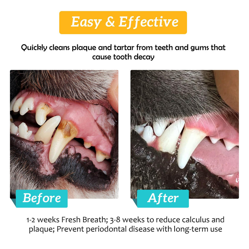 Dog Dental Kit - Teeth Cleaning Powder Contains Probiotics That Solve Bad Breath Through Internal Digestion, Finger Wipes Remove Plaque and Tartar from The Surface (50 Count & 80g) Dental Cleaning Kit