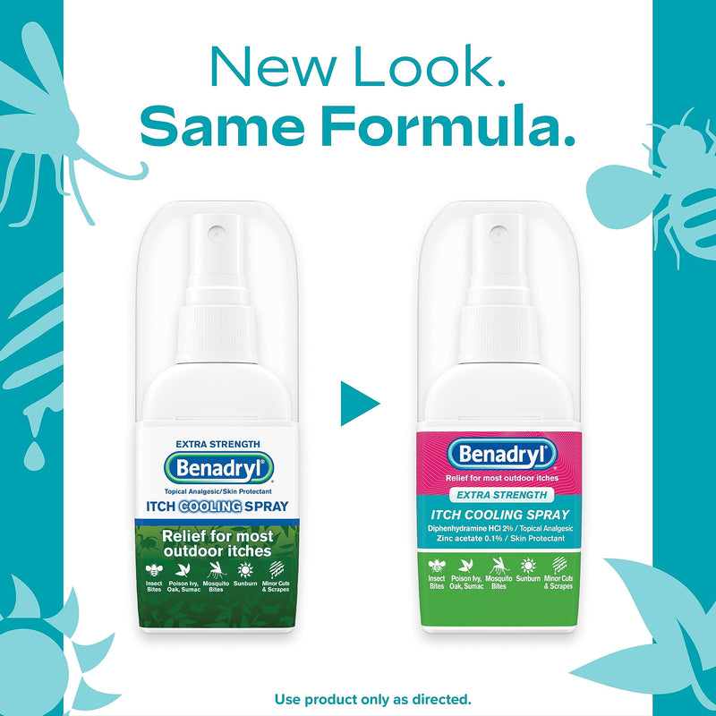 Benadryl Extra Strength Anti-Itch Cooling Spray, Diphenhydramine HCI Topical Analgesic and Zinc Acetate Skin Protectant for Fast Relief from Most Outdoor Itches, Travel Size, 2 fl. oz