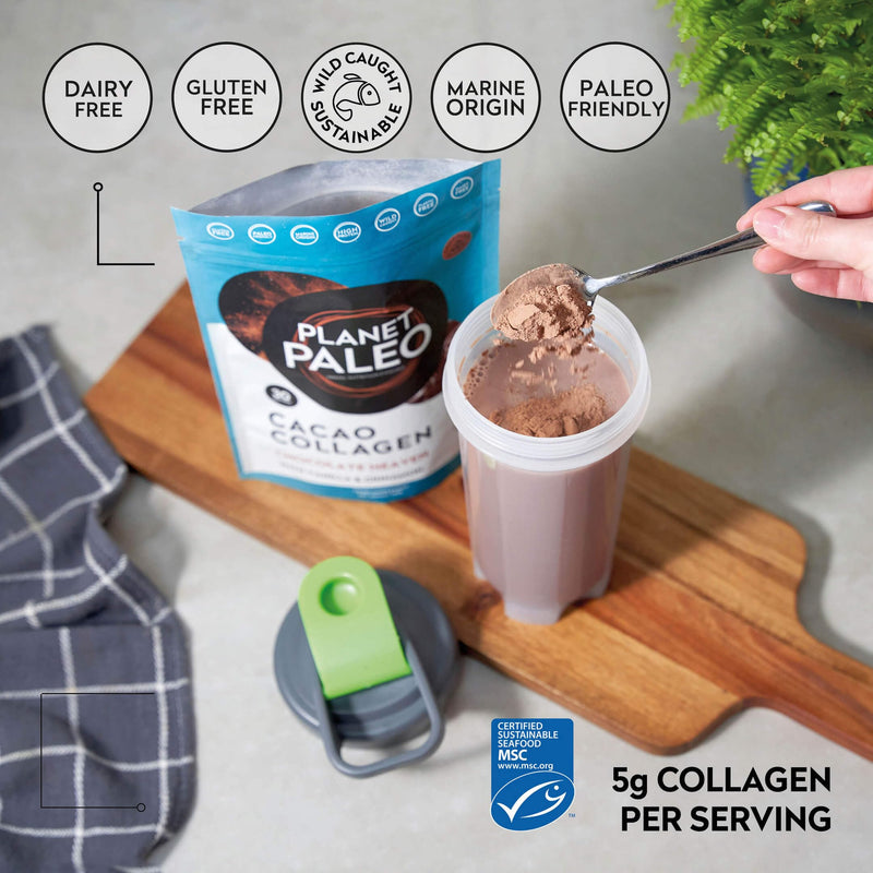 Planet Paleo Marine Collagen with Cacao (285g, 30 Servings) - MSC Certified, Wild Caught Marine Collagen | Type 1 Collagen, Protein-Rich, for Healthy Skin, Hair and Nails, Tissue Repair