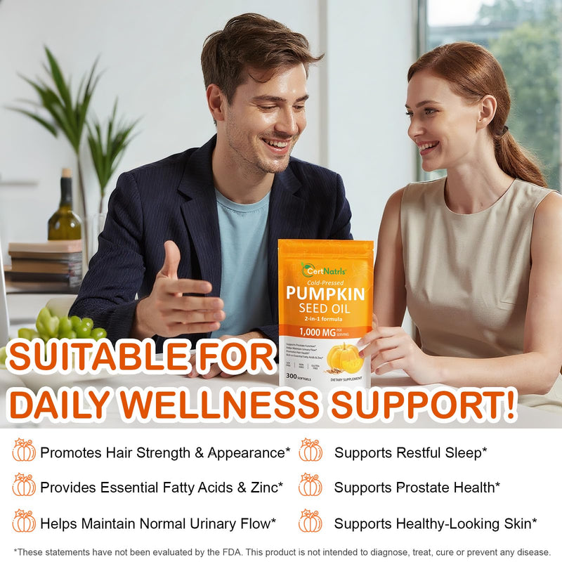 [Australia] - Pumpkin Seed Oil Capsules,2 in 1 Pumpkin Seed Oil with Saw Palmetto, Supplements Supports Hair Growth, Bladder & Prostate Health | Non-GMO 
