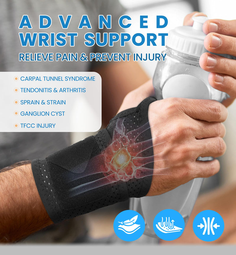 2-Pack Ultra-Thin Wrist Braces, Breathable Comfort Mesh Fabric Support for Pain Relief - Ideal for Carpal Tunnel, Tendonitis, Sports, Fitness and Daily Use - Adjustable Wrist Support (Black) Black