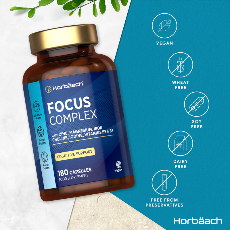 Nootropic Brain Supplements | 180 Vegan Capsules | Cognitive Complex Enhancer for Energy, Focus & Mental Performance | by Horbaach