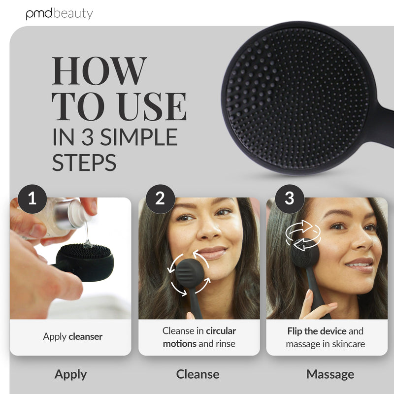 PMD Clean - Smart Facial Cleansing Device with Silicone Brush & Anti-Aging Massager Black