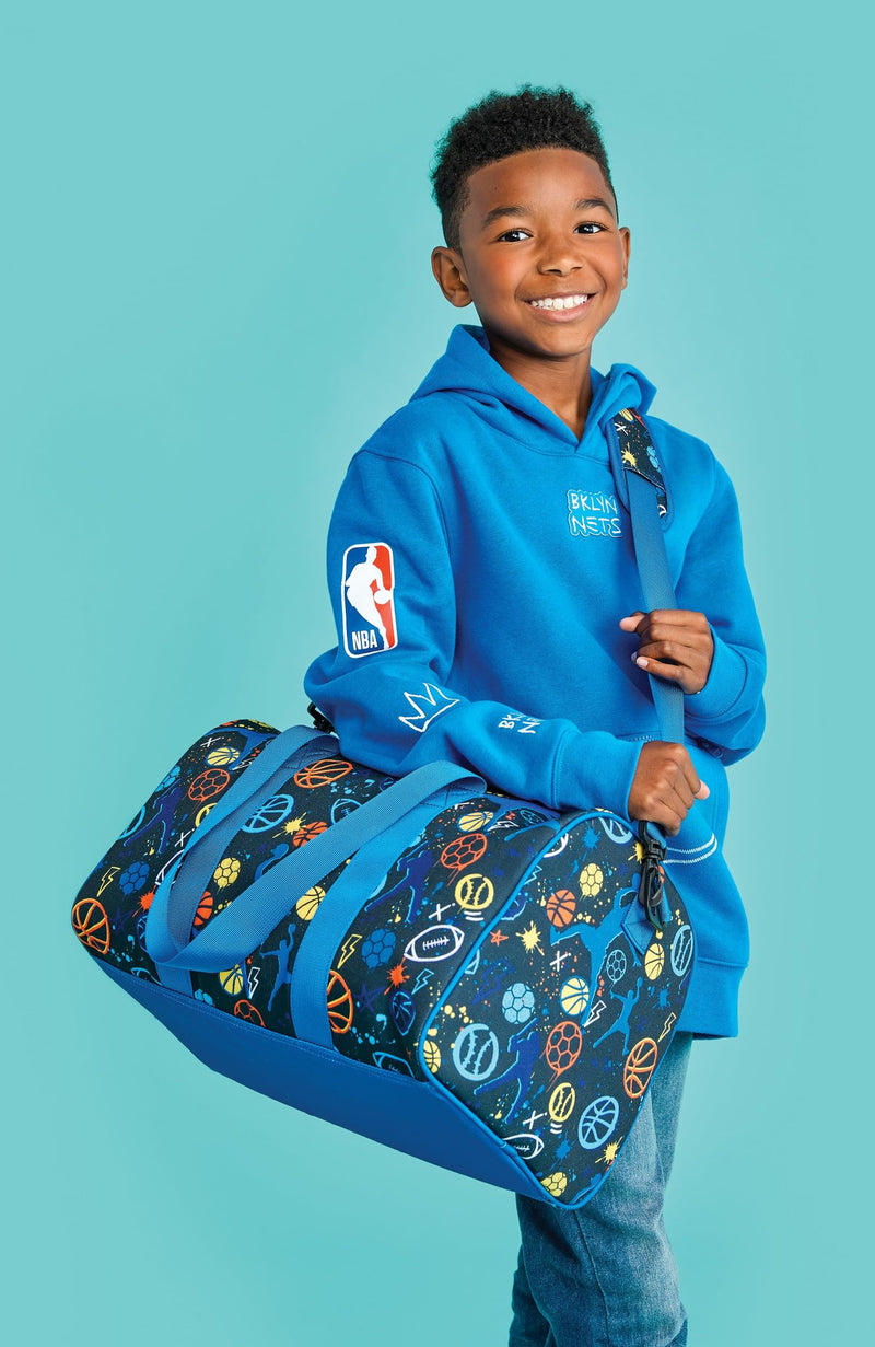 iscream + Corey Paige Designs 17" x 11" Duffle Bag with Sturdy Nylon Exterior for Sport and Travel with Adjustable Strap - Bold Sports