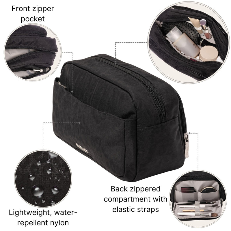 Baggallini Pocket Cosmetic With Brush Organization One Size Black Cheetah Emboss