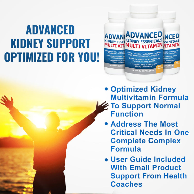 Advanced Kidney Essentials Multivitamin. Kidney Support Supplement for Complete Kidney Health. Kidney Health Supplement with Renal Vitamins 30 Caps 30 Count (Pack of 1)