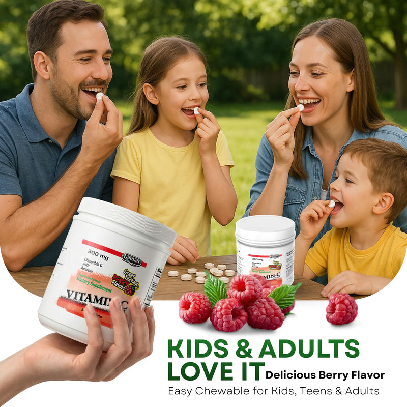 LANDAU 300mg Chewable Vitamin C Candy for Kids & Adults – Easy-to-Take Vitamin C Supplement with Acerola – Kosher & Made in The USA – Great Tasting Berry Flavor, (500 Count) 500 Count (Pack of 1)