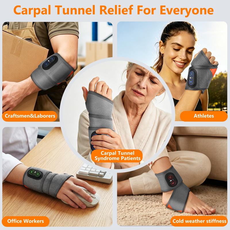 Cordless Heated Wrist Brace for Pain Relief,Rechargeable Wrist Heating Pad,Wrist Massager for Carpal Tunnel,Heating Pad for Wrist(Grey) Grey