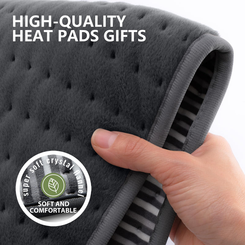 [Australia] - Heating Pad for Back, Neck and Shoulder Pain Relief, Electric Heat Pads for Cramps with 6 Heat Settings, Auto Shut-Off, Moist Dry Heat Options, Machine Washable, 12" x 24", Gifts for Women Men Grey 
