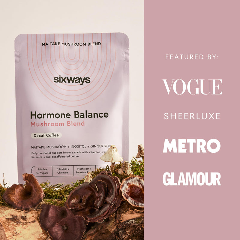 Sixways Hormone Balance Mushroom Coffee, Decaf Coffee Flavour, 30 Servings with 2000mg Myo-Inositol, Maitake Mushroom, Maca Root, PCOS Support, Vegan, PMS Relief (150g)